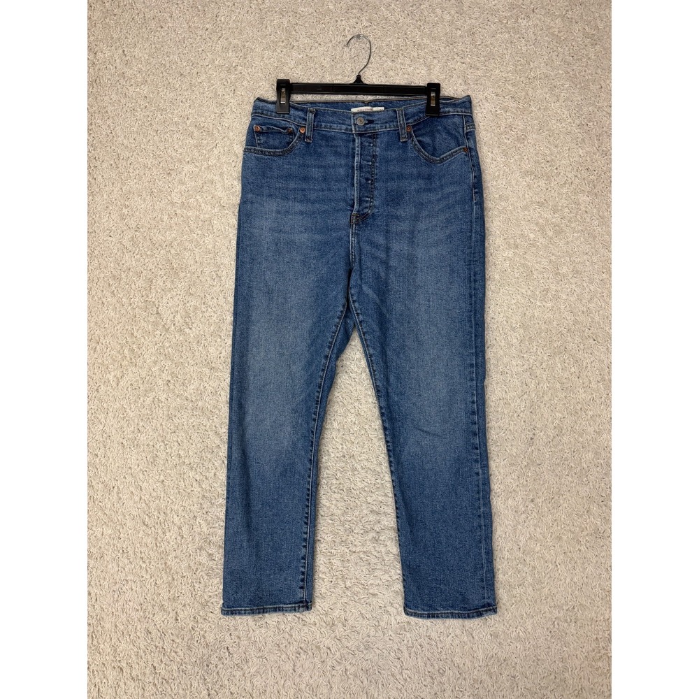 Levis Wedgie Straight Jeans Womens Size 32 Blue Button Fly High Rise Denim
